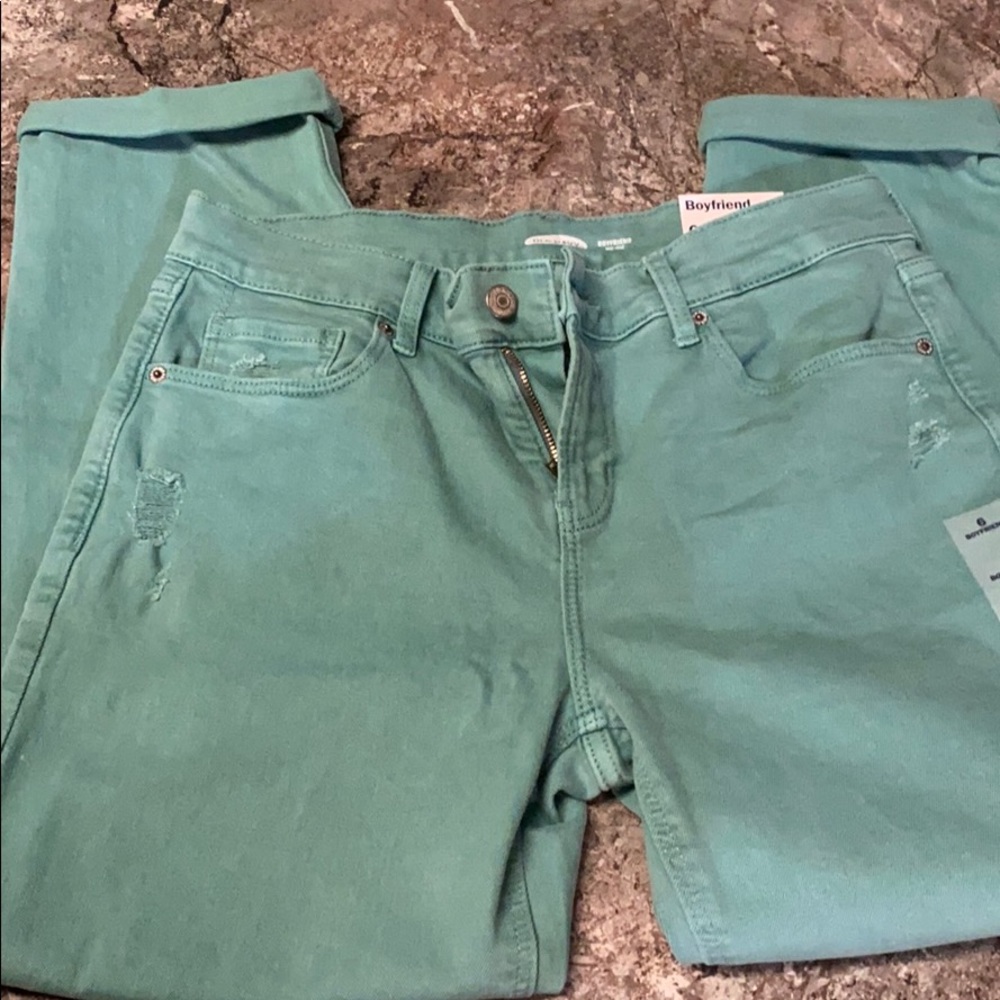 NWT size 6 teal Boyfriend distressed jeans